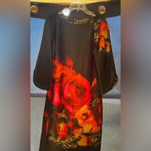 Julian Taylor Black and Red Floral Midi Dress